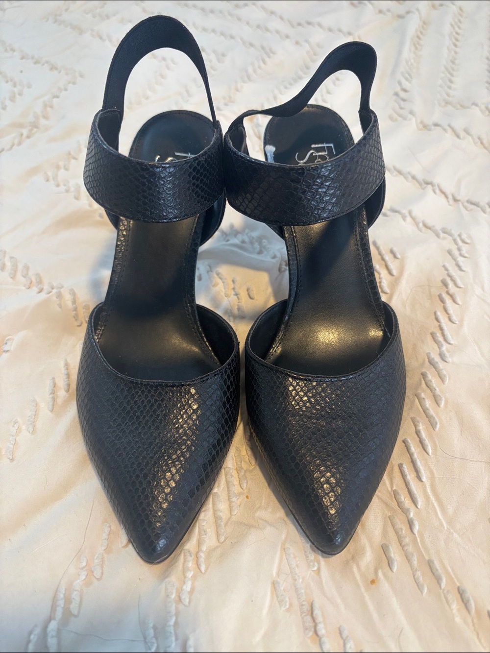 Franco Sarto Black Textured Pointed Toe Slingbacks